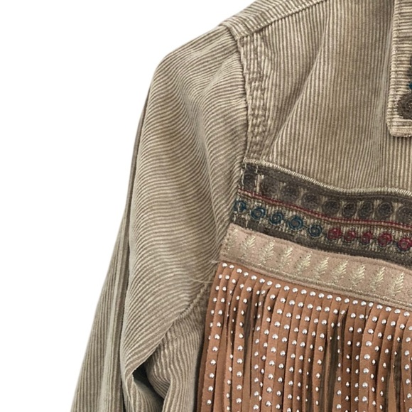 Desigual Western Fringe Embroidered Corduroy Jacket NWOT Boho Fleece lined - Picture 9 of 15